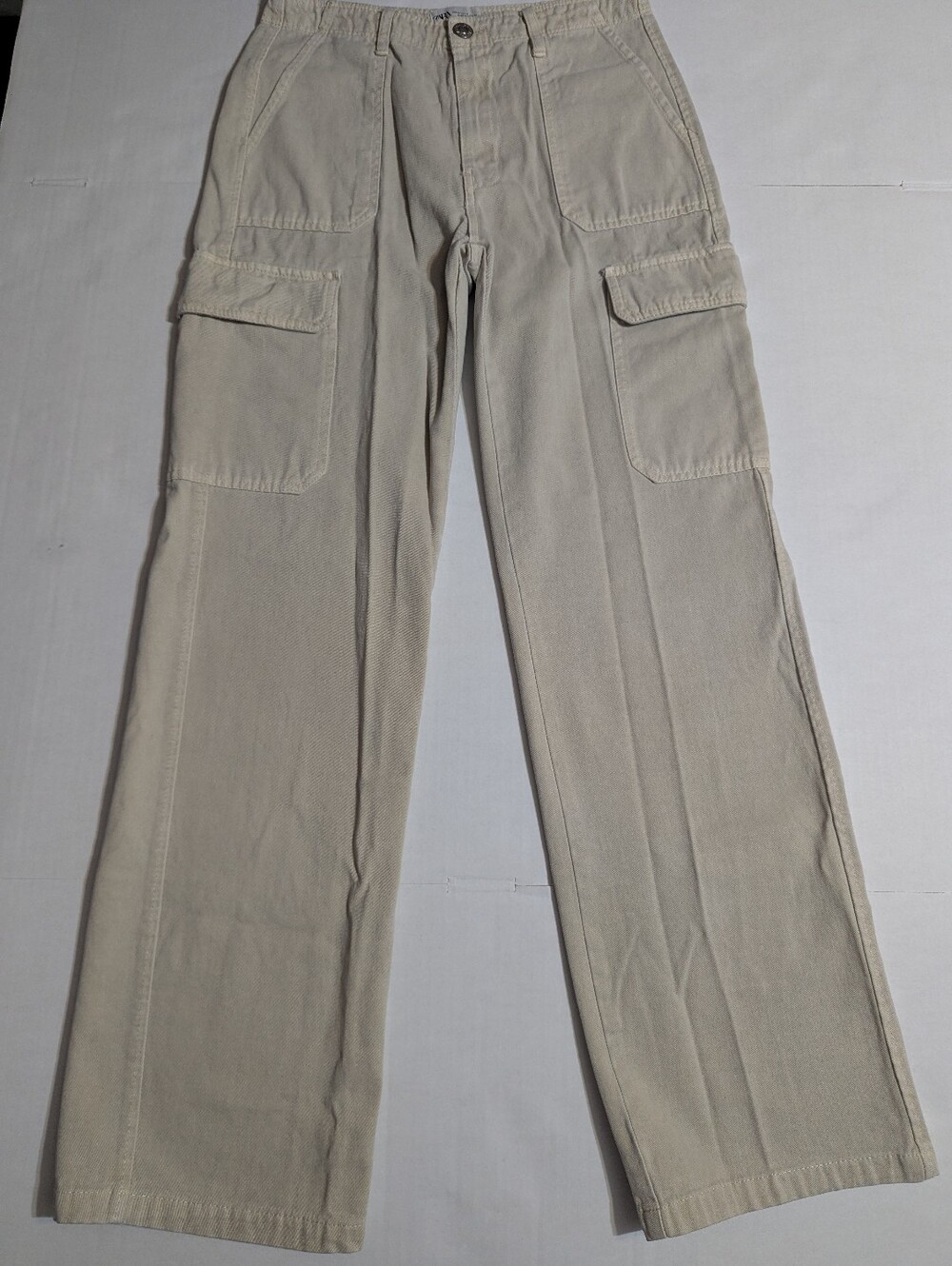 Zara Women’s Beige Cargo Pants Wide Leg Utility Trousers Size 4 EUR 36 - Picture 3 of 13